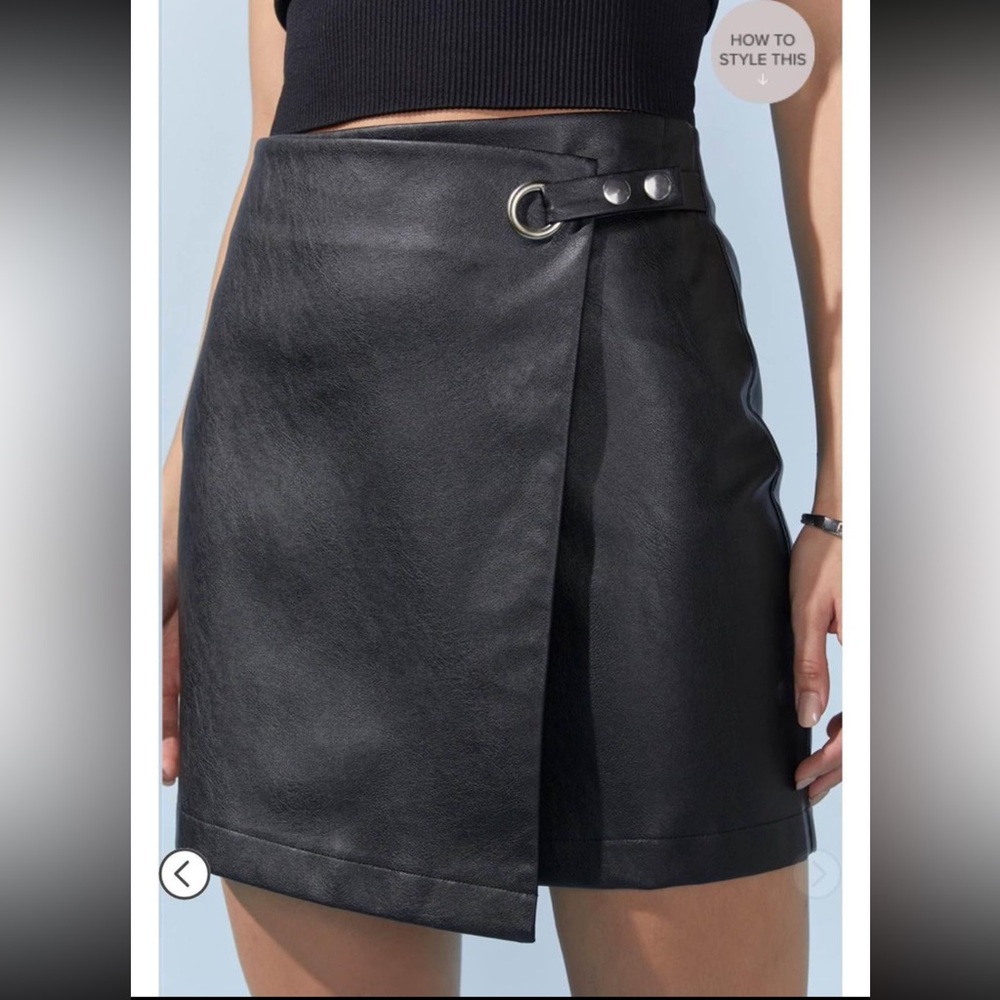 Side Buckle Faux Leather Mini Skirt - Small - New with Tags